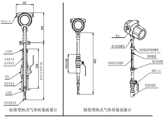 插入式熱式氣體質(zhì)量流量計插入式結(jié)構圖