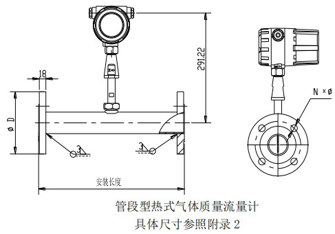 插入式熱式氣體質(zhì)量流量計管道式結(jié)構圖