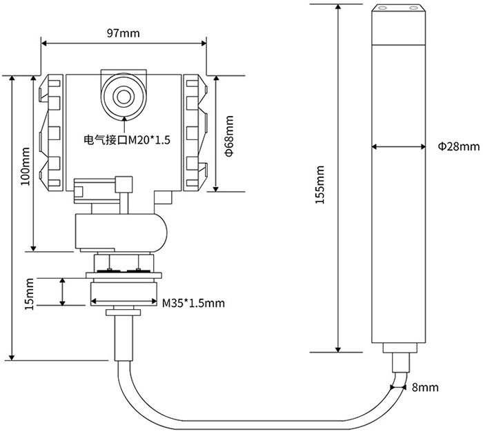 衛生型靜壓液位計外形尺寸圖